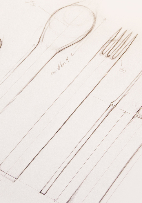 Dessin technique de couverts en argent massif